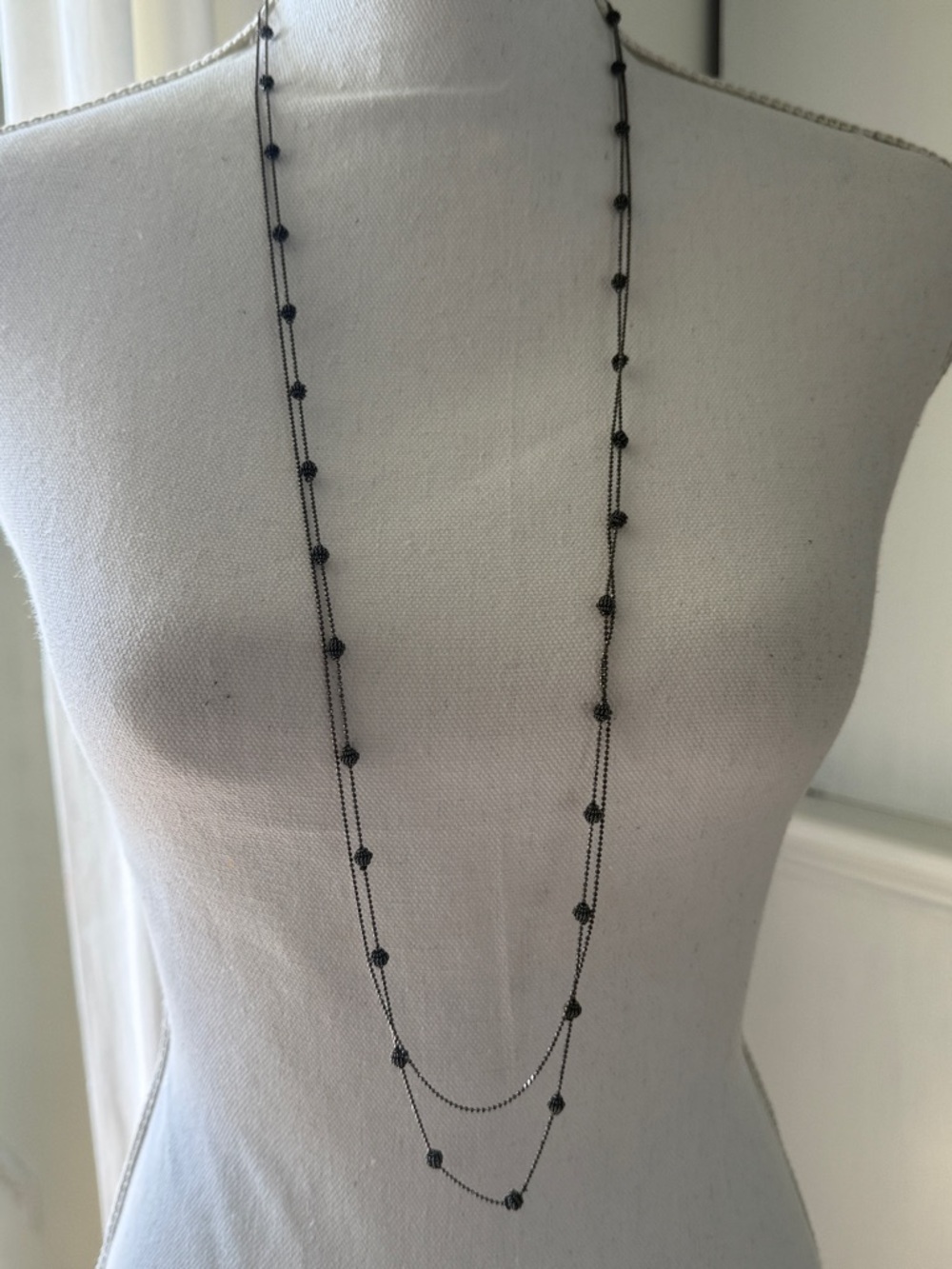 C.D Peakcock Delicate Long Black Beaded Layered Necklace. New with boxes&Tag